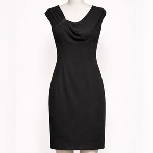 T Tahari Black Draped Midi Dress